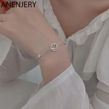 ANENJERY Серебряный цвет, микро-Циркон, Полый браслет-цепочка с улыбающимся лицом Для женщин, простые универсальные корейские ювелирные изделия