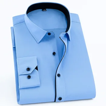 Весенняя Мужская рубашка с длинным рукавом в синюю и черную полоску 2022 года, Воротник для молодых людей среднего возраста, Деловая официальная рубашка без железа, мужская XL-8XL