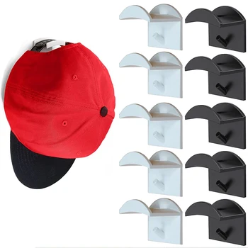 5 шт. клейкие крючки для шляп на стене Держатель для хранения шляп Органайзер для бейсбольных кепок Стойка для шляп Без сверления Мультипрочные вешалки для шляп