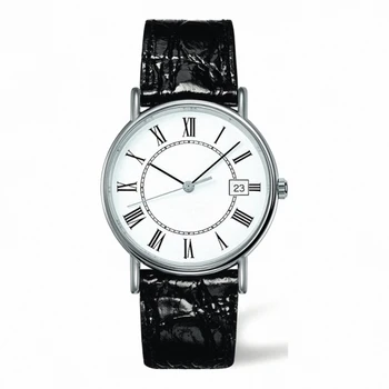 мужские часы Rose Li автоматические механические Черный кожаный белый циферблат