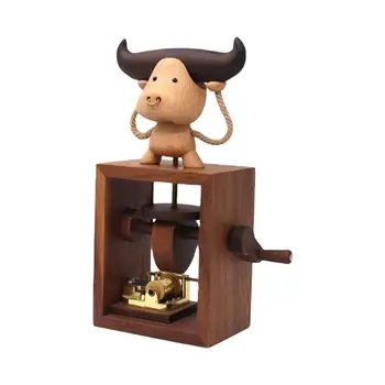 Деревянная ручная музыкальная шкатулка Big Horn Cow для тяжелой атлетики Play Melody Портативная рукоятка