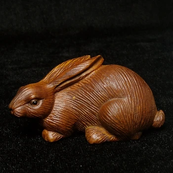 Японский самшит ручной работы статуэтка животного Кролика Нэцкэ подарочная коллекция 6,3 см