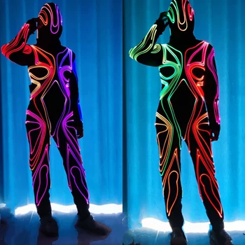 Сексуальное женское боди со светодиодной подсветкой из оптического волокна для танцев