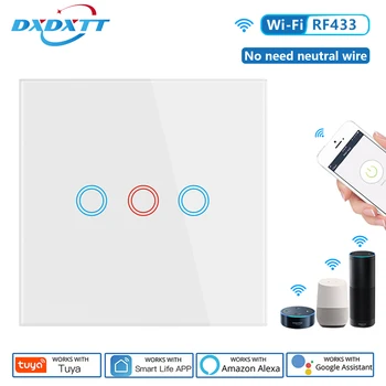DXDXTT Alexa WiFi Smart Switch Tuya No Neutral Стандарт ЕС Сенсорные Переключатели Smart Life 220 В Работают С Голосовым управлением Google Home