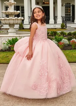 Розовые Мини-Пышные Платья, Мексиканское Бальное Платье, Тюлевые Аппликации, Платья С Цветочным Узором Для Девочек, Нарядные Платья Для Свадеб, Детские