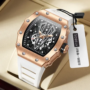 Роскошные часы для мужчин, спортивные кварцевые наручные часы Tonneau Mille, автоматическая дата, водонепроницаемые часы с силиконовым ремешком, мужской подарок, бесплатная доставка