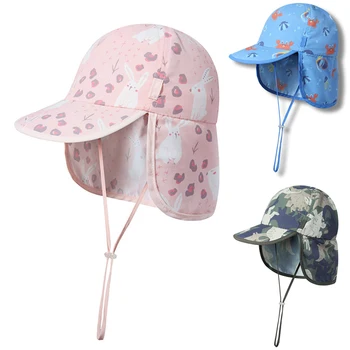 Солнцезащитная шляпа Для мальчиков и девочек, летний пляжный аксессуар С завязкой на шее, Солнцезащитная шапочка для плавания для малышей на открытом воздухе