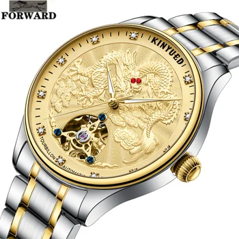 FORWARD 3D Golden Dragon Hollow Tourbillon Автоматические мужские часы Светящиеся водонепроницаемые коллекция наручных часов для мужчин