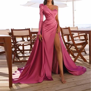 Свадебное платье на одно плечо, Модное Длинное платье с разрезом, Коктейльное Элегантное облегающее вечернее платье для новобрачных, Vestidos для выпускного вечера