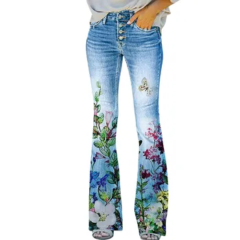 2023 Женские Длинные Повседневные брюки с принтом, Облегающие Удобные Джинсы-клеш Плюс Размер, Леггинсы с карманами на выбор