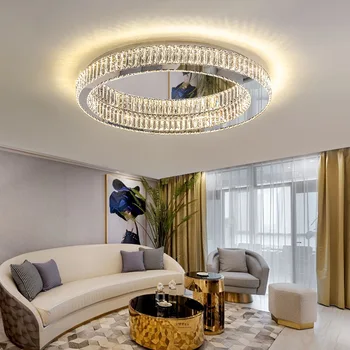Современный светодиодный трехцветный потолочный светильник с регулируемой яркостью для гостиной, домашний декор, простая спальня, ресторан, освещение, роскошные хрустальные лампы