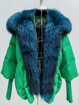 Зимнее женское теплое пуховое пальто с воротником из натурального лисьего меха, толстая Роскошная верхняя одежда, куртка на гусином пуху большого размера