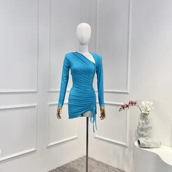2023, Новая Коллекция, Высококачественное Модное Синее Платье-Футляр Hotsweet, Асимметричное Женское Мини-платье на Завязках для Вечеринки