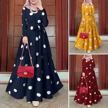 2023 Новое женское модное платье с винтажным принтом в горошек, халат, макси-платье, Исламские мусульманские платья Абайя