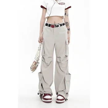 HOUZHOU Techwear Брюки-карго для женщин Y2K, Широкие брюки-карго, Женская Свободная Повседневная Корейская уличная одежда с Японским карманом
