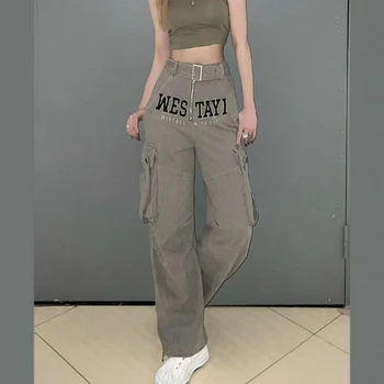 Американские ретро джинсы с вышивкой high street hot girl в стиле хай стрит, женские джинсы Y2K design sense с разрезом на молнии для меньшинств, прямые свободные широкие брюки