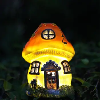 Лампа в форме грибного домика, Водонепроницаемая солнечная лампа, Сказочный дом, светящиеся скульптуры, украшение сада, Огни во внутреннем дворике, Орнамент для газона