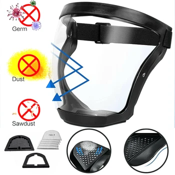 Маска-щиток для лица с фильтром PM 2.5, Ветрозащитная Пылезащитная Прозрачная маска для лица, Защита от дыма, брызг на кухне, Защитные Очки для велоспорта
