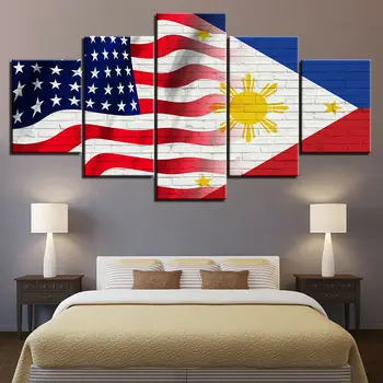Без рамки Американский Флаг Филиппин, 5 панелей, печать на холсте, настенное искусство, картина на холсте, настенный декор для гостиной