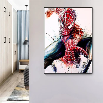 Плакаты и принты с фильмами Marvel, абстрактная акварельная картина на холсте с Человеком-пауком, настенное искусство, декоративная картина для декора гостиной