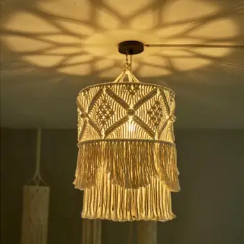 Настенный абажур из макраме в богемном стиле, тканый хлопок ручной работы, Ретро-лампа для декора комнаты, украшения спальни, гостиной