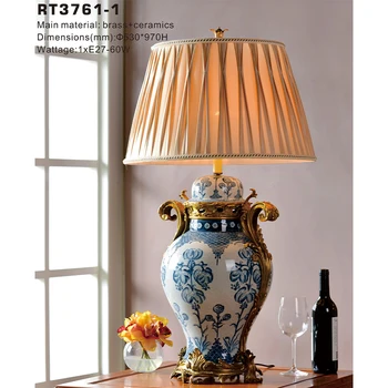 Аксессуары для дома лампа с белым абажуром латунные фарфоровые настольные лампы классические сине белые светодиодные светильники декор бронзовая керамика свет