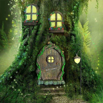 Мини Винтажный Сказочный набор для дверей и окон, поделки из смолы, Эльфийские Светящиеся украшения для дома и сада, двери и окна