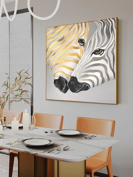 Рисованная картина маслом от руки, сусальное золото, зебра, креативная легкая роскошная художественная роспись, элитное животное, лошадь, квадратная подвесная картина