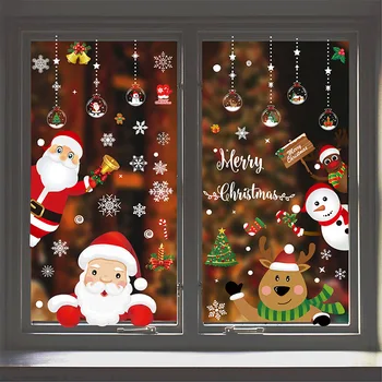 Рождественская снежинка Электростатическая наклейка на стену, Стеклянные наклейки На окна, Веселые Рождественские наклейки для украшения дома, Новогодние обои