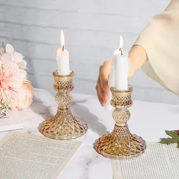 Стеклянный конусообразный подсвечник из прозрачного золота, держатель для свечей для стола, свадебного ужина и вечеринки