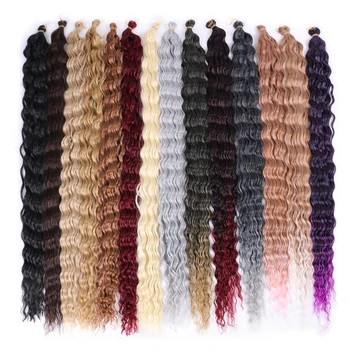 32-Дюймовые Синтетические предварительно растянутые волосы с глубокой волной, связанные крючком, Яки Омбре, Плетение из Высокотемпературных Волокон для женщин