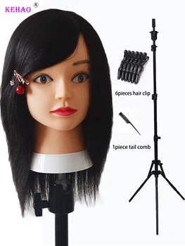 Женская голова-манекен из 100% человеческих волос Remy Черного цвета Для занятий парикмахерским искусством, кукольная голова для укладки волос