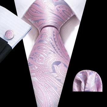 Новый розовый мужской свадебный галстук с Пейсли, Шелковые галстуки Длиной 8,5 см, деловой платок, запонка, мужской подарочный набор Barry.Wang FA-5398
