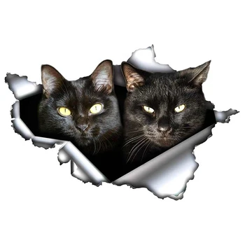 Etie 13 см x 8,6 см, Наклейка на автомобиль с черными кошками, Рваная металлическая наклейка, 3D Светоотражающие наклейки, Водонепроницаемая наклейка для укладки кошек