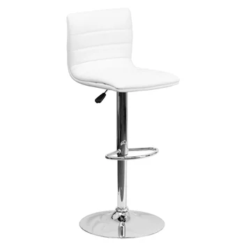Betsy Современный Белый Виниловый Регулируемый Барный стул со спинкой, поворотный стул по высоте стойки с хромированным основанием