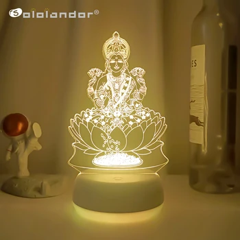 Новейшая лампа, меняющая цвет, 7 цветов, 3D Атмосферный ночник, светодиодный Светильник с изображением Богини Богатства Индии, Декор для спальни, Подарочный светильник