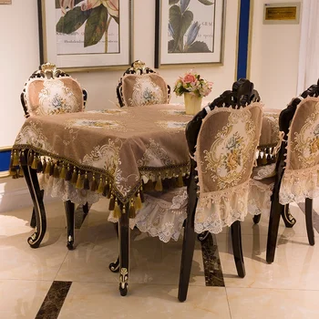 Благородная роскошная коричневая скатерть, европейская вышитая кружевная скатерть, настольная дорожка, удобный нескользящий чехол для стула для Weding A1