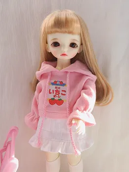 Розовая клубничная толстовка для куклы Bjd с белой юбкой 1/6 30 см из ткани для игрушек (Fit, Azone, ICY, JerryB, аксессуары для кукол 1/6) 073052