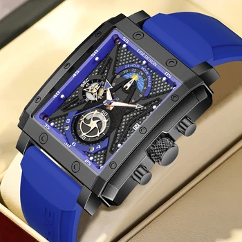 Новые оригинальные мужские часы LIGE, лучший бренд Класса Люкс, полые квадратные спортивные часы для мужчин, модные силиконовые Водонепроницаемые кварцевые наручные часы