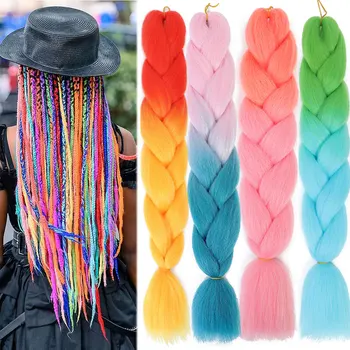 Предварительно Растянутые Плетеные волосы для наращивания в африканском стиле, разноцветные синтетические пучки Яки, Прямые Гигантские волосы в косичках Оптом