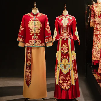 Чонсам для Жениха в китайском стиле с цветочной вышивкой, Одежда для тостов, Свадебное Ципао Оверсайз S-2XL