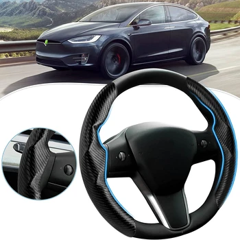 Чехол на руль автомобиля с карбоновыми линиями для Tesla Model 3/Model Y Protector, автомобильные противоскользящие аксессуары