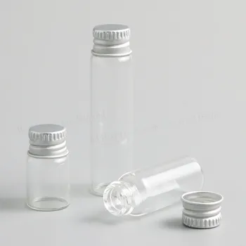 100 х 2 мл, 4 мл, 6 мл, Прозрачный стеклянный контейнер с алюминиевой крышкой, Маленький стеклянный флакон с завинчивающимися крышками для использования эфирных масел