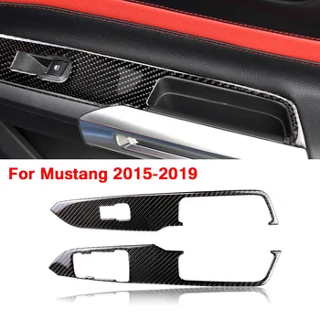 2шт Панель Переключателя Стеклоподъемника Автомобиля Из Углеродного Волокна с Высокой Термостойкостью Стикеры для Mustang 2015-2019