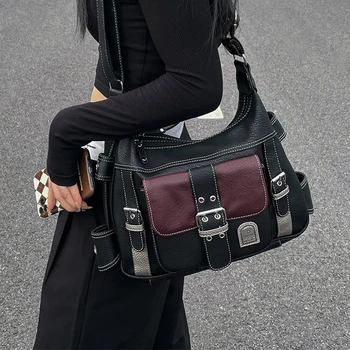 Y2K Винтажная сумка через плечо Из высококачественной искусственной кожи, сумка-тоут, Женская сумка-мессенджер в стиле хип-хоп, Большая сумка для пригородных поездок, Женская