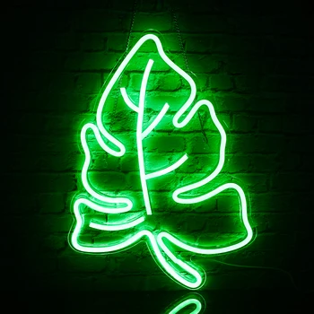 Неоновый светодиодный ночник с зеленым Листом, светодиодный настенный декор для свадьбы, дня рождения, кемпинга, детской комнаты, Неоновый декор, работающий от USB