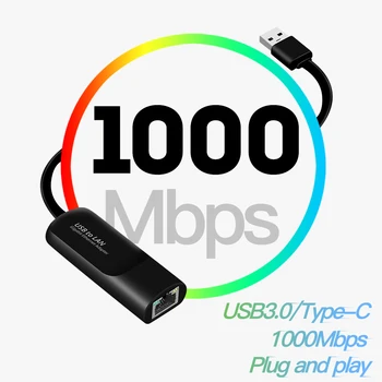 1000 Мбит/с USB 3,0 Проводной USB TypeC К Rj45 Lan Ethernet Адаптер Сетевая карта для ПК Macbook Windows 10 Ноутбук Драйвер Бесплатно