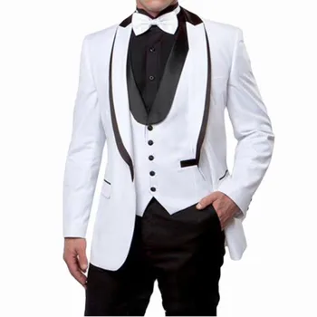 Популярный Платок для Жениха с лацканами на одной пуговице, Смокинги для Жениха, Мужские костюмы для свадьбы/выпускного вечера, Лучший Блейзер (куртка + Брюки + Жилет)