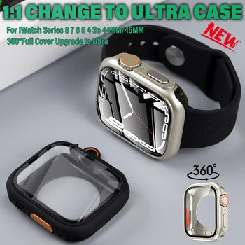 Замена на Ultra Cover Для Apple Watch 8 7 45 мм Обновление до Ultra 360 ° Чехол с полным покрытием Для Iwatch 6 5 4 SE 44 мм Защита рамки