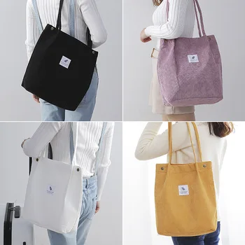 Ретро вельветовые женские сумки, простая хозяйственная сумка большой емкости, Модные холщовые однотонные сумки-мессенджеры на плечо для женщин